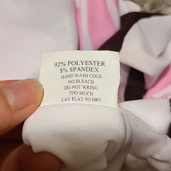 Y2K Bubble Hem Pink Brown Floral Mini Dress Med Puff Empire Waist USA polyester - Picture 7 of 7